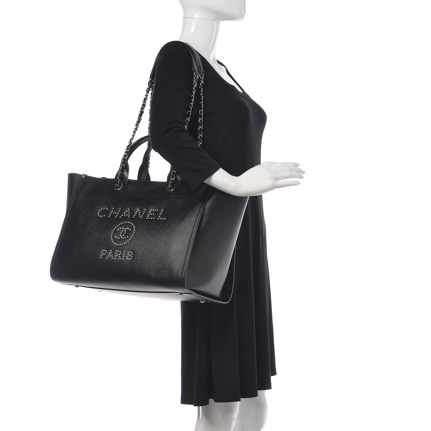 Chanel Caviar Medium Studded Deauville Tote Black 2 of 9