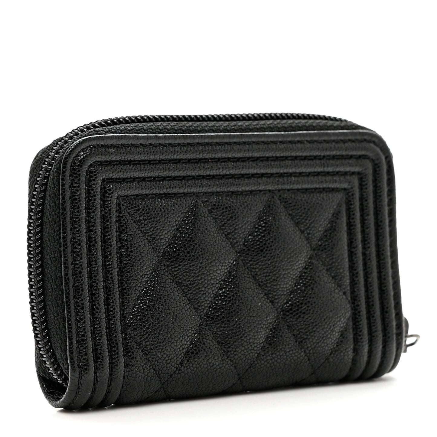 Caviar Quilted Boy Zip Around Coin Purse Wallet Black