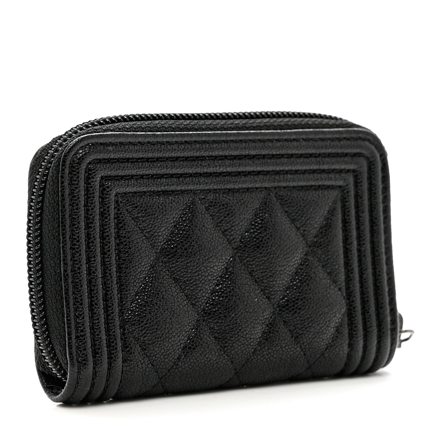 Chanel Caviar Quilted Boy Zip Around Coin Purse Wallet Black 2 of 6