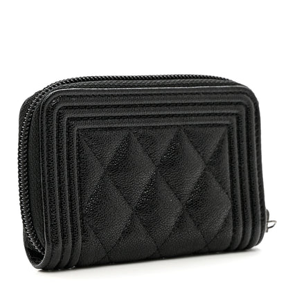 Chanel Caviar Quilted Boy Zip Around Coin Purse Wallet Black 2 of 6