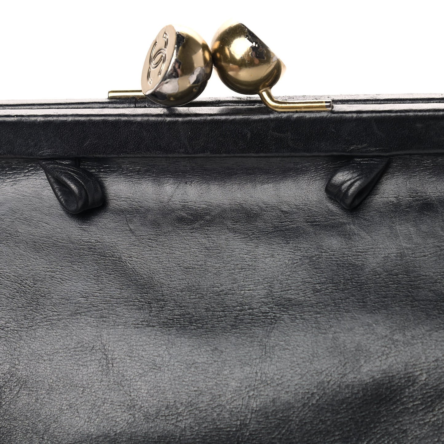 Glazed Calfskin Kisslock Frame Bag Black