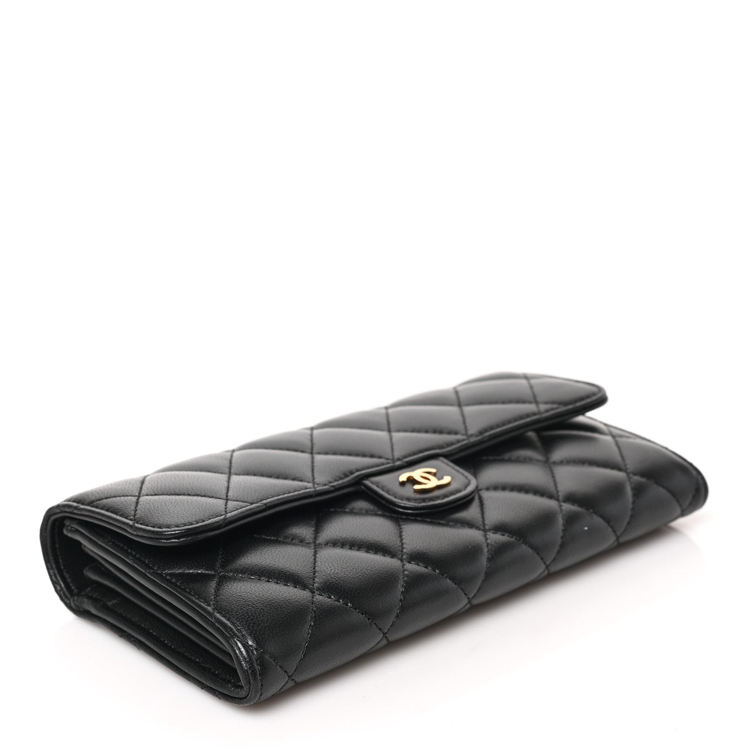 Chanel Lambskin Quilted Large Gusset Flap Wallet Black 4 of 7