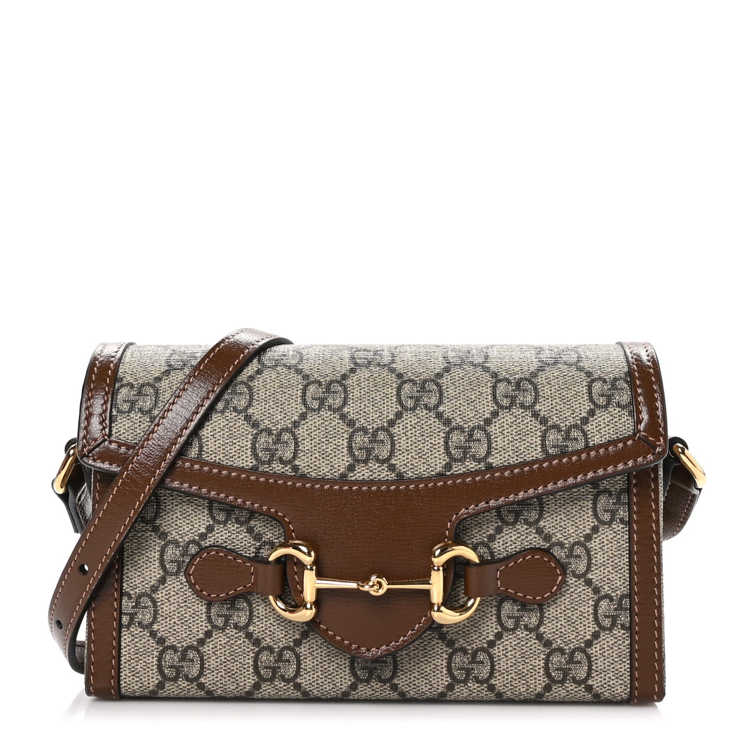 GG Supreme Monogram Textured Dollar Calfskin Mini Horsebit 1955 Shoulder Bag Beige Brown Sugar