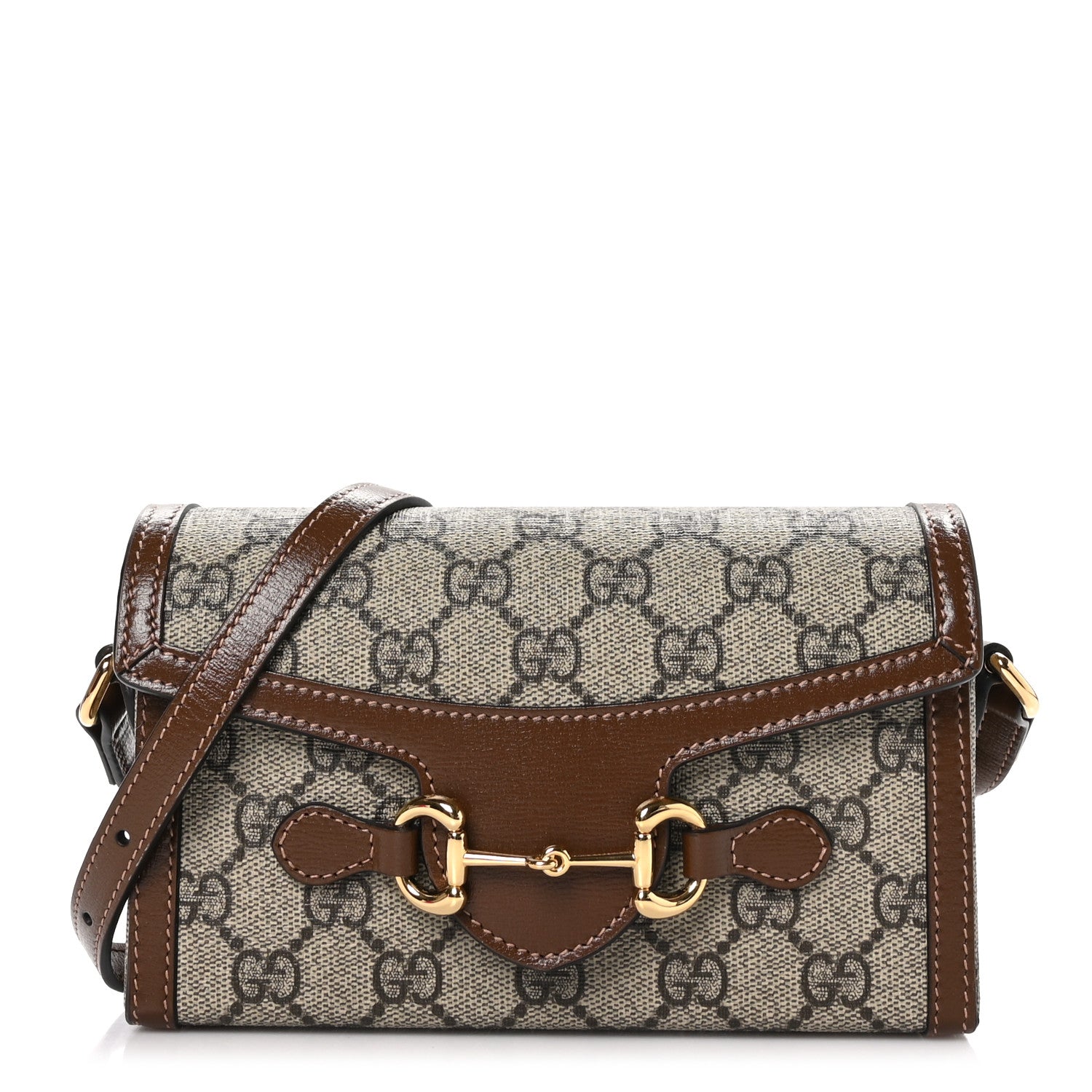Gucci GG Supreme Monogram Textured Dollar Calfskin Mini Horsebit 1955 Shoulder Bag Beige Brown Sugar 1 of 10