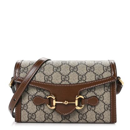 Gucci GG Supreme Monogram Textured Dollar Calfskin Mini Horsebit 1955 Shoulder Bag Beige Brown Sugar 1 of 10