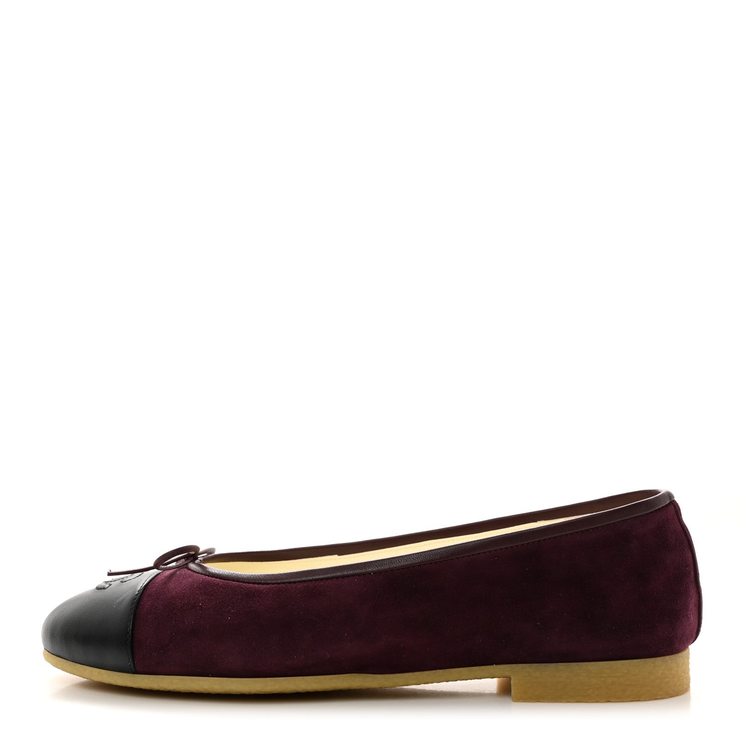 Chanel Suede Kidskin Lambskin Cap Toe CC Ballerina Flats 39.5 Burgundy Black 1 of 9