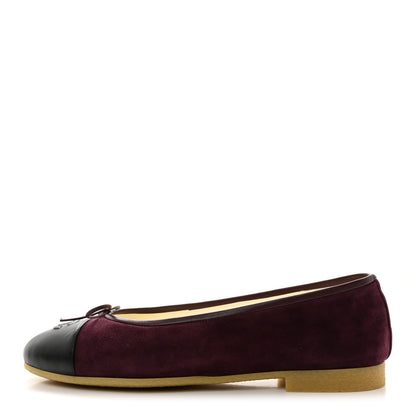 Chanel Suede Kidskin Lambskin Cap Toe CC Ballerina Flats 39.5 Burgundy Black 1 of 9