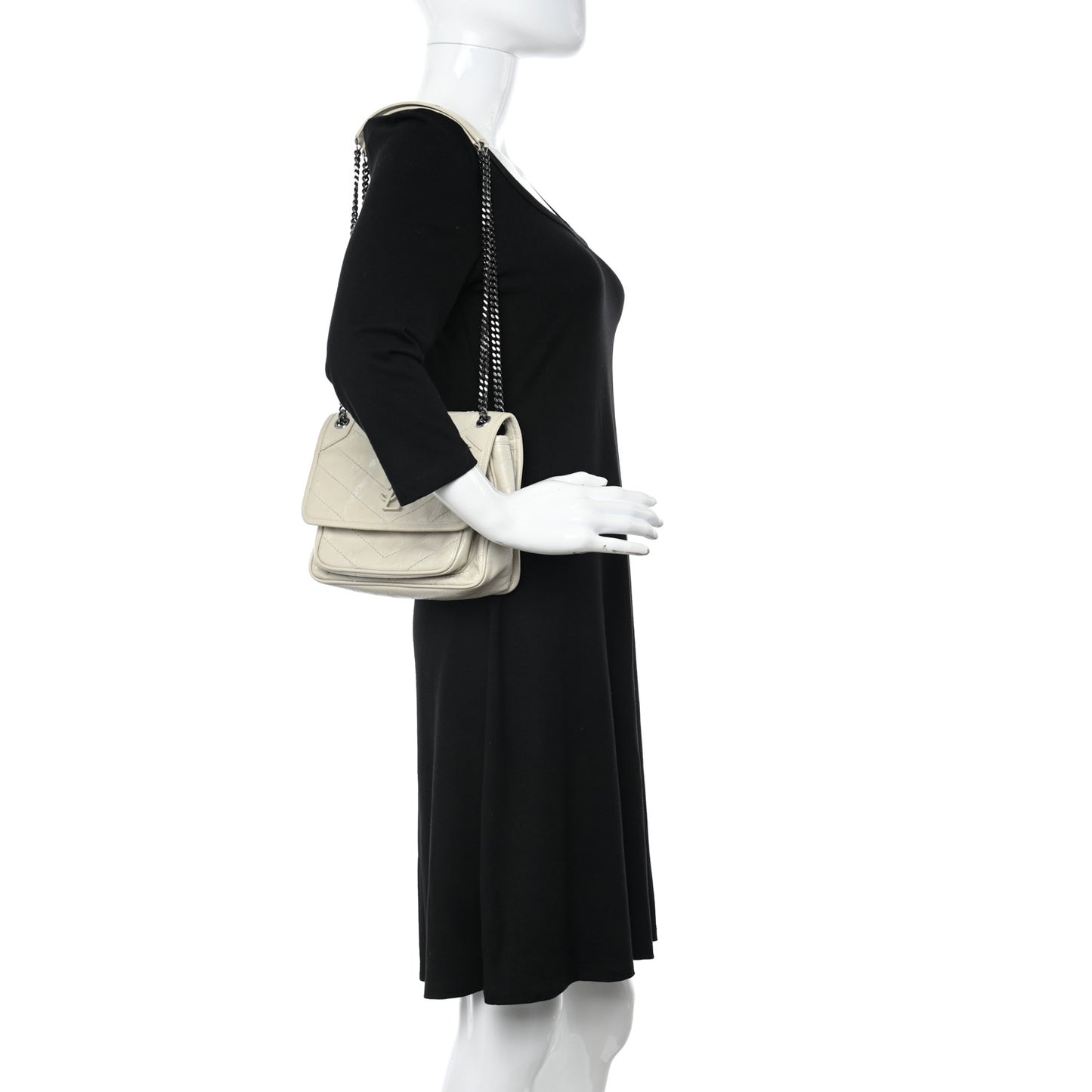 Crinkled Calfskin Matelasse Monogram Baby Niki Chain Satchel Ivory