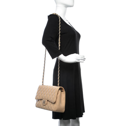 Chanel Caviar Quilted Jumbo Double Flap Light Beige 2 of 8