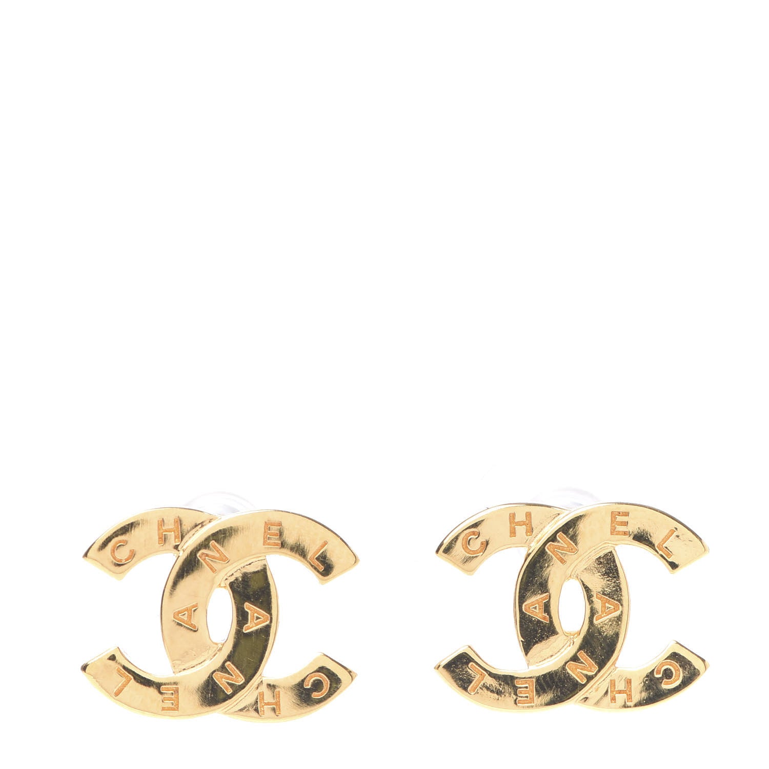 Chanel Metal CC Paris Button Stud Earrings Gold 1 of 5