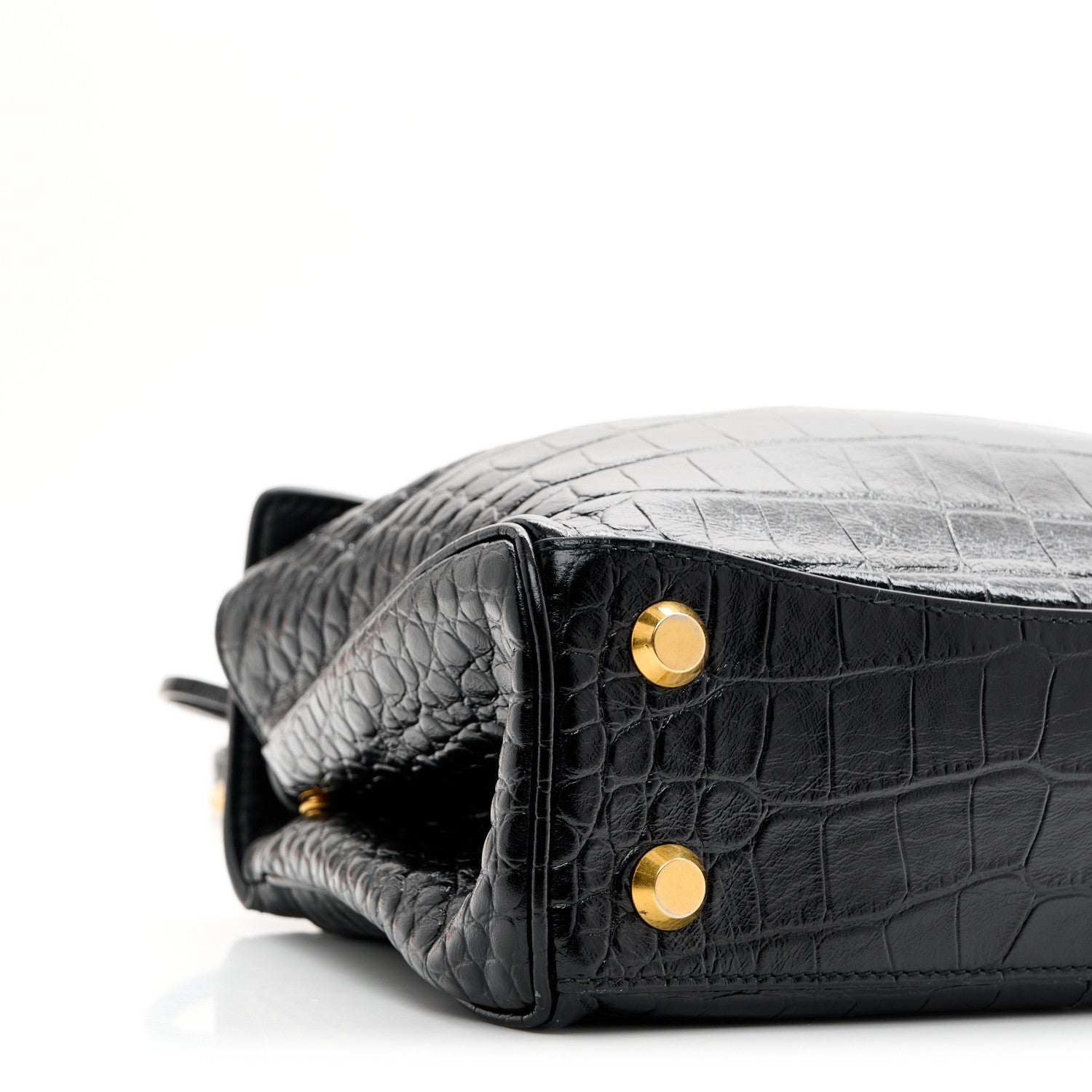 Balenciaga Shiny Calfskin Crocodile Embossed Mini Rodeo Top Handle Handbag Black 13 of 17