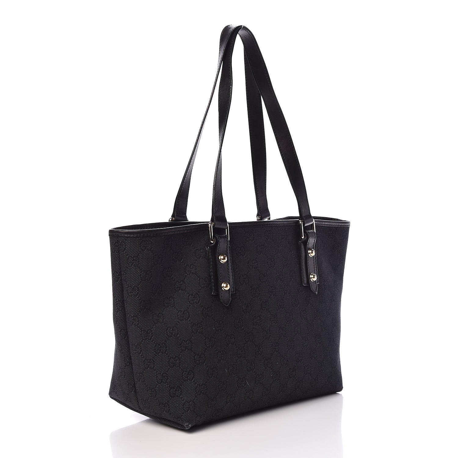 Gucci Denim Monogram Medium Jolicoeur Tote Black 3 of 12