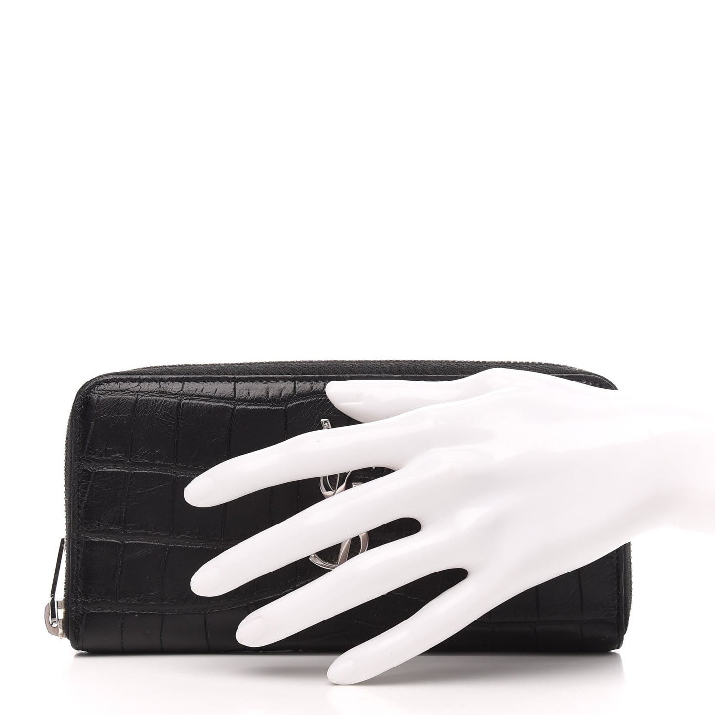 Calfskin Crocodile Embossed Monogram Zip Around Wallet Black