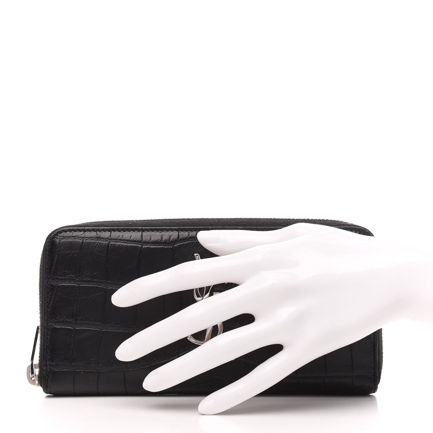Saint Laurent Calfskin Crocodile Embossed Monogram Zip Around Wallet Black 2 of 6