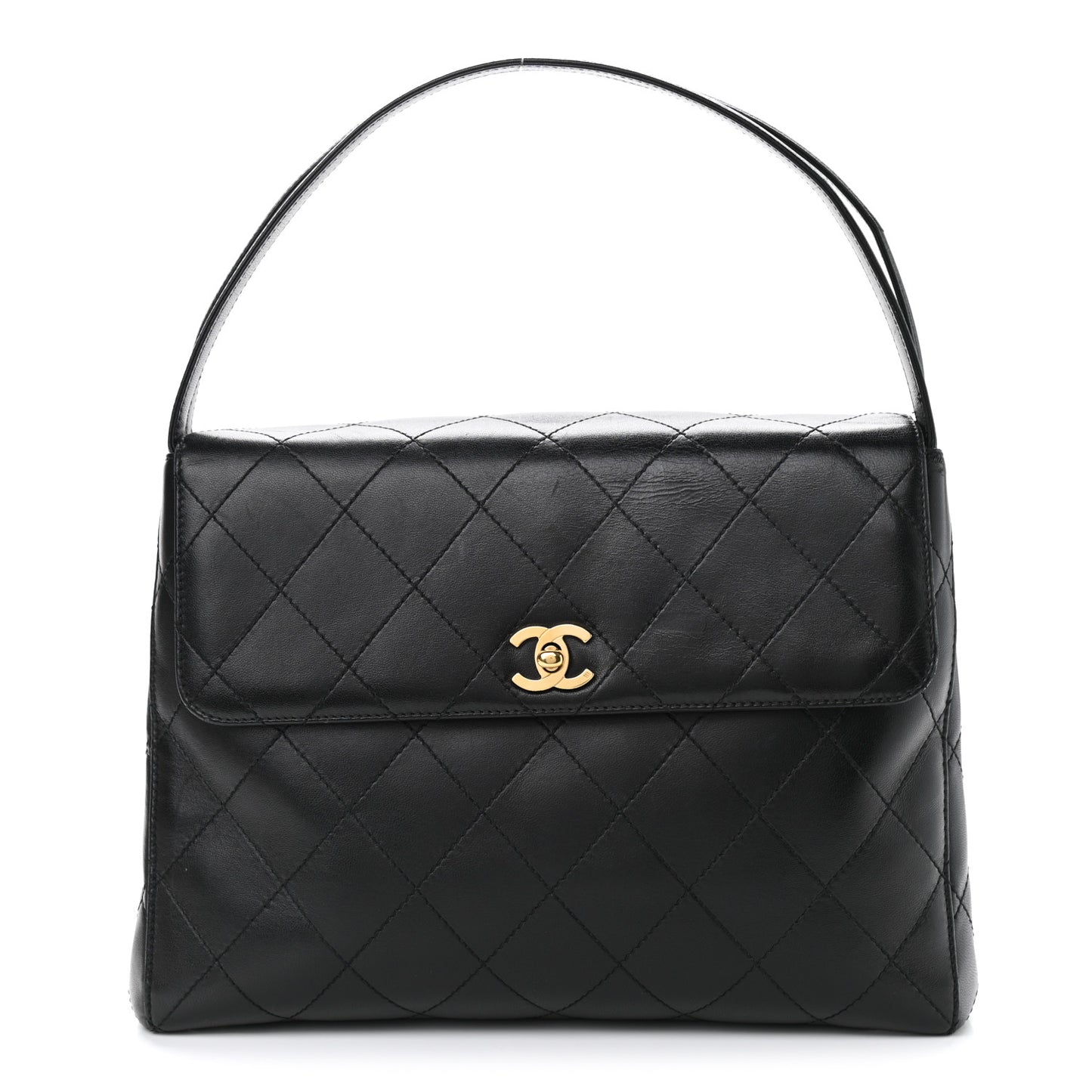 Lambskin Quilted Medium Kelly Flap Bag Black