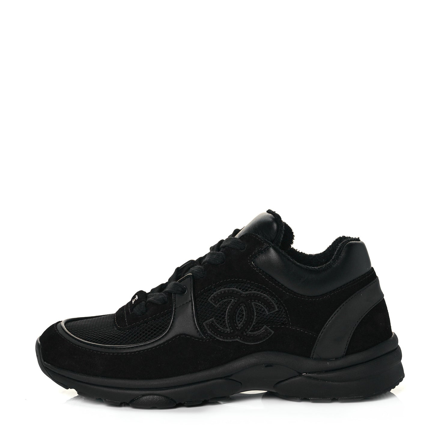 Fabric Calfskin Suede CC Sneakers 37.5 Black