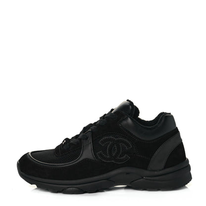 Chanel Fabric Calfskin Suede CC Sneakers 37.5 Black 1 of 8