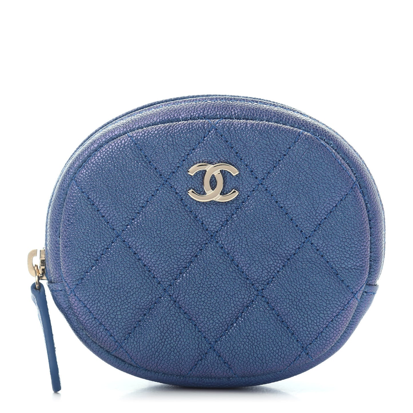 Iridescent Caviar Quilted Zip Around Classic Coin Purse Blue