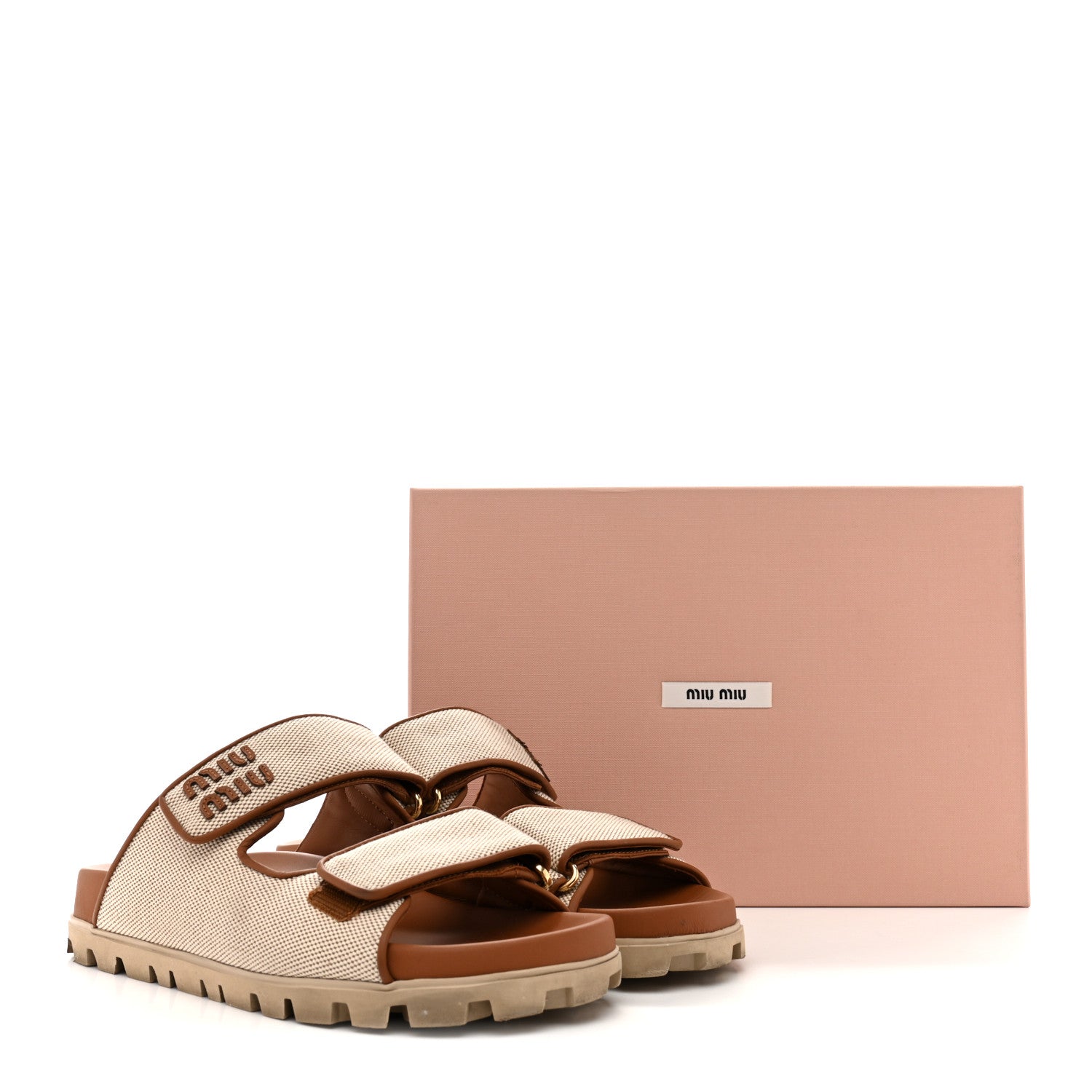 Miu Miu Canvas Logo Slide Sandals 38 Beige Brandy 10 of 10