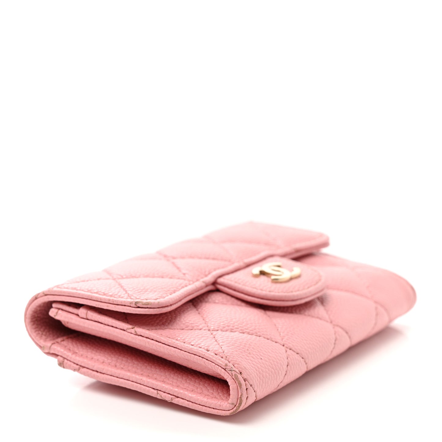 Caviar Quilted Flap Card Holder Wallet Light Pink