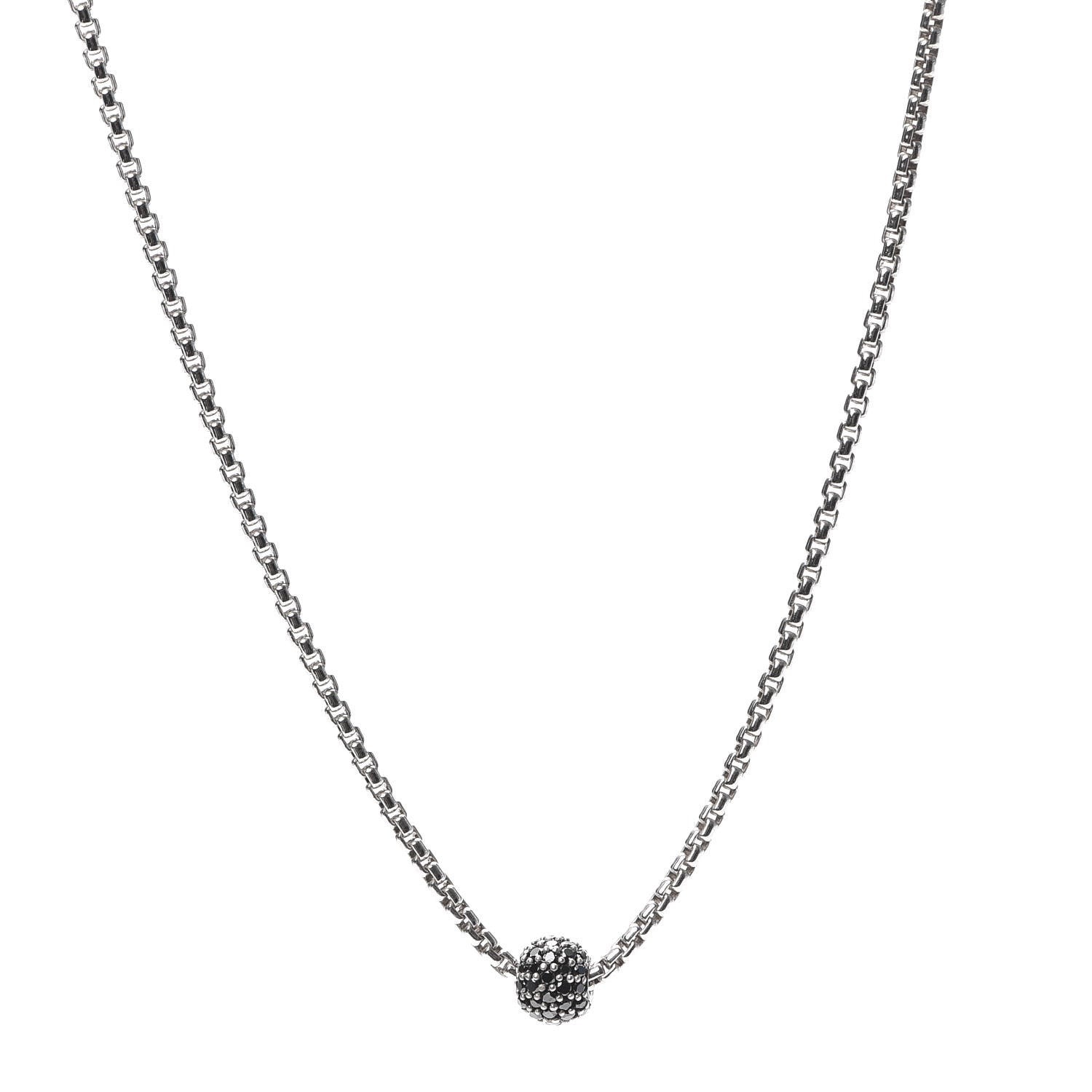 David Yurman Sterling Silver Black Diamond Pave Ball Pendant Necklace 1 of 5