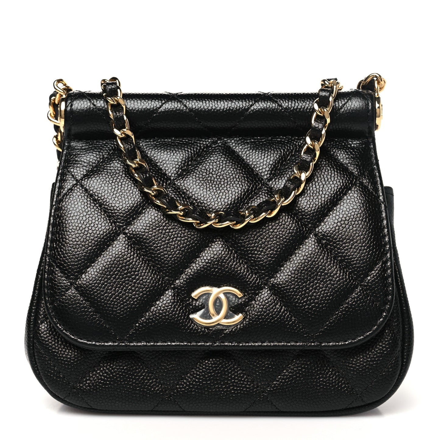 Caviar Quilted  Mini Flap Clutch With Chain Black