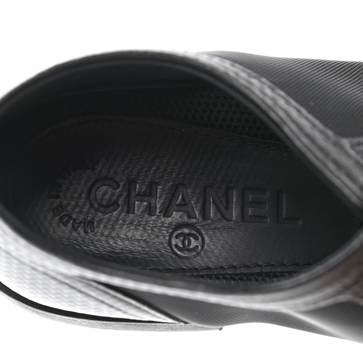 Chanel Embossed Calfskin Mesh Lace Up Sneakers 37 Black 6 of 7