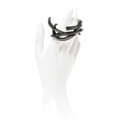 Saint Laurent Brass Monogram Textured Medium Cuff Bracelet Argent Oxyde 2 of 4