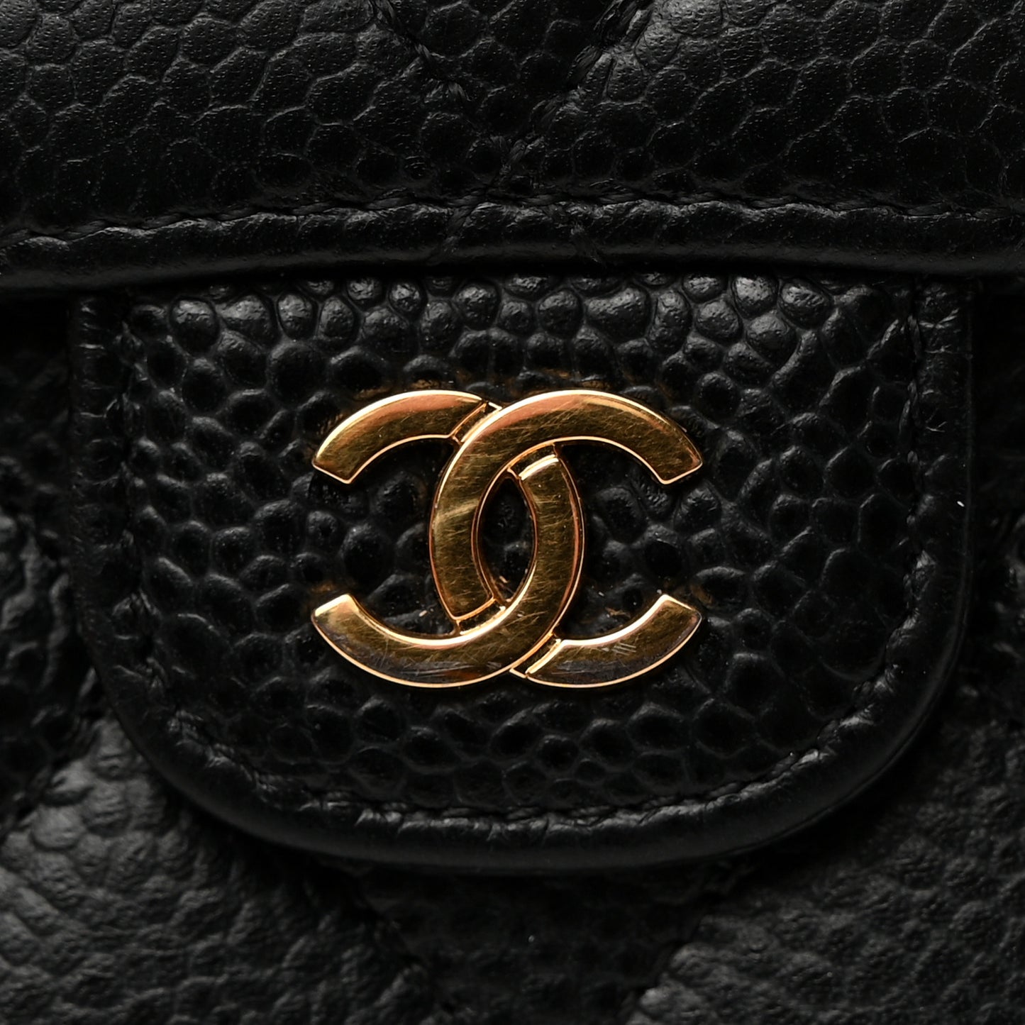 Caviar Quilted Compact Flap Wallet Black