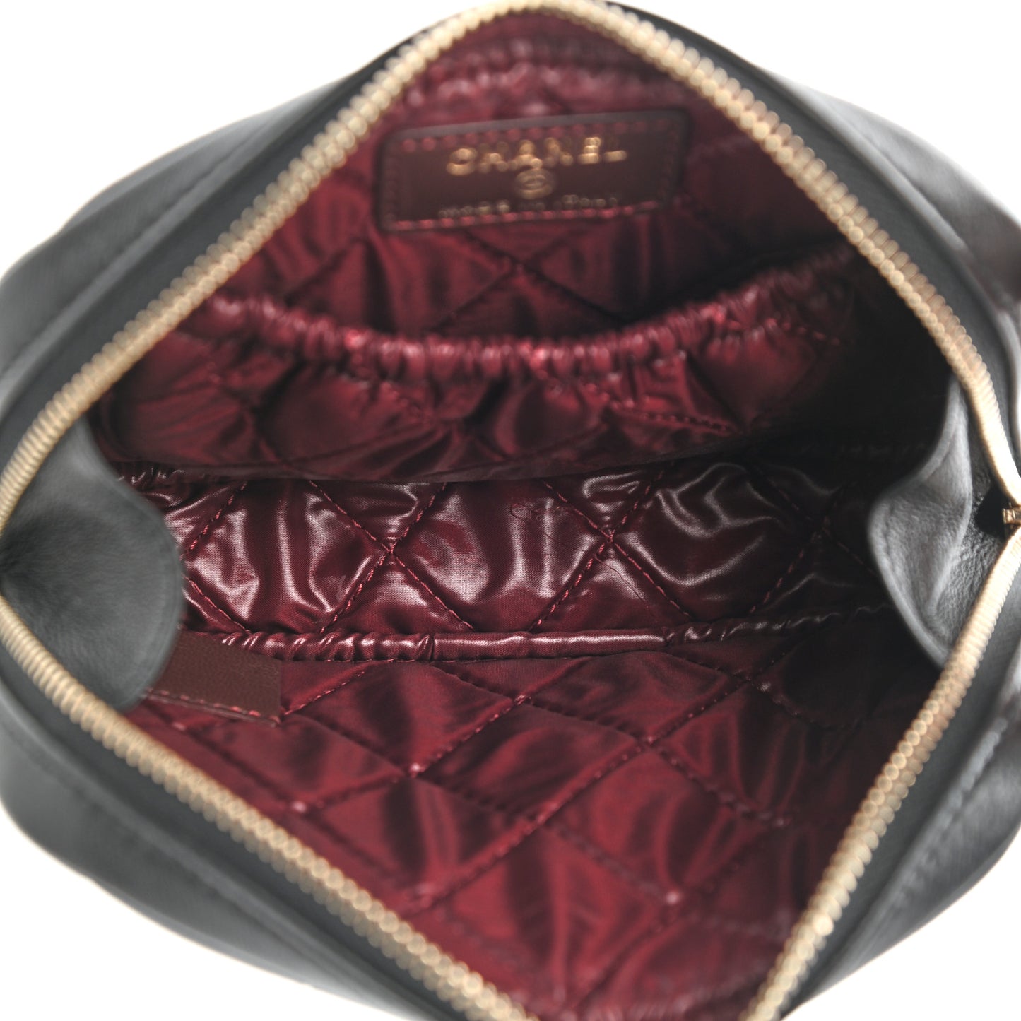 Lambskin Quilted Small Curvy Pouch Cosmetic Case Black