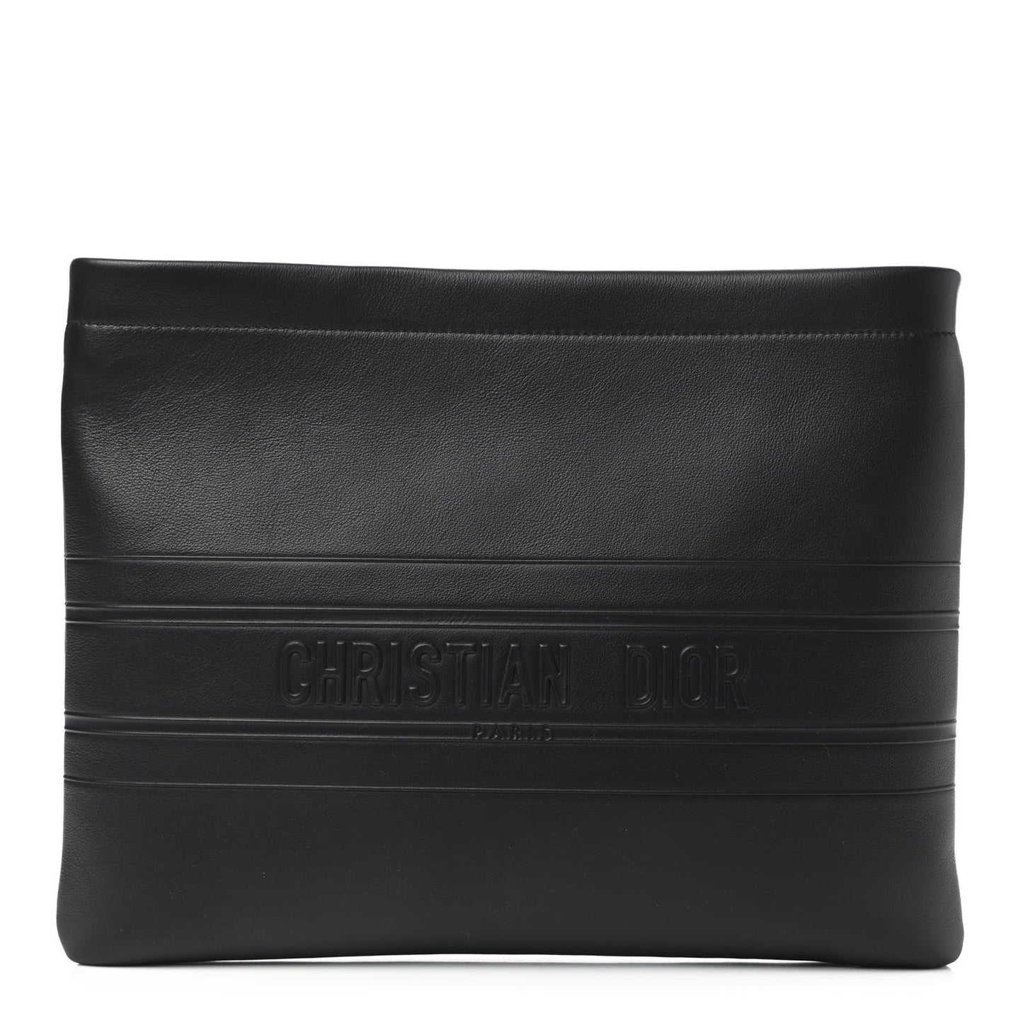 Calfskin Medium Diordouble Zip Pouch Black