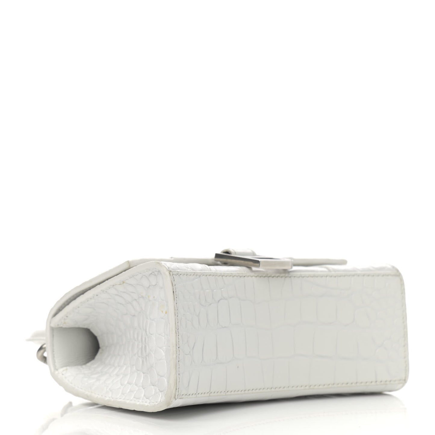 Shiny Calfskin Crocodile Embossed Hourglass Top Handle Bag XS White