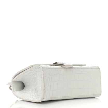 Balenciaga Shiny Calfskin Crocodile Embossed Hourglass Top Handle Bag XS White 4 of 19