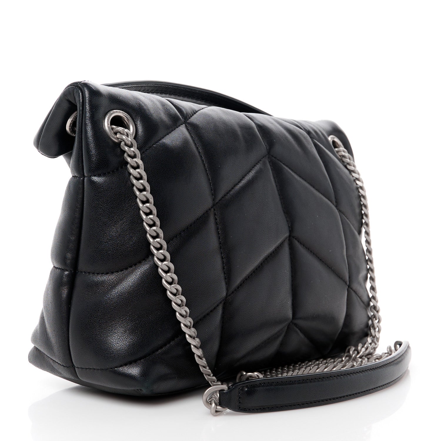 Saint Laurent Lambskin Quilted Small Loulou Puffer Monogram Chain Satchel Black 3 of 15