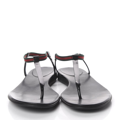 Gucci Calfskin Web Thong Sandals 41.5 Black 2 of 7