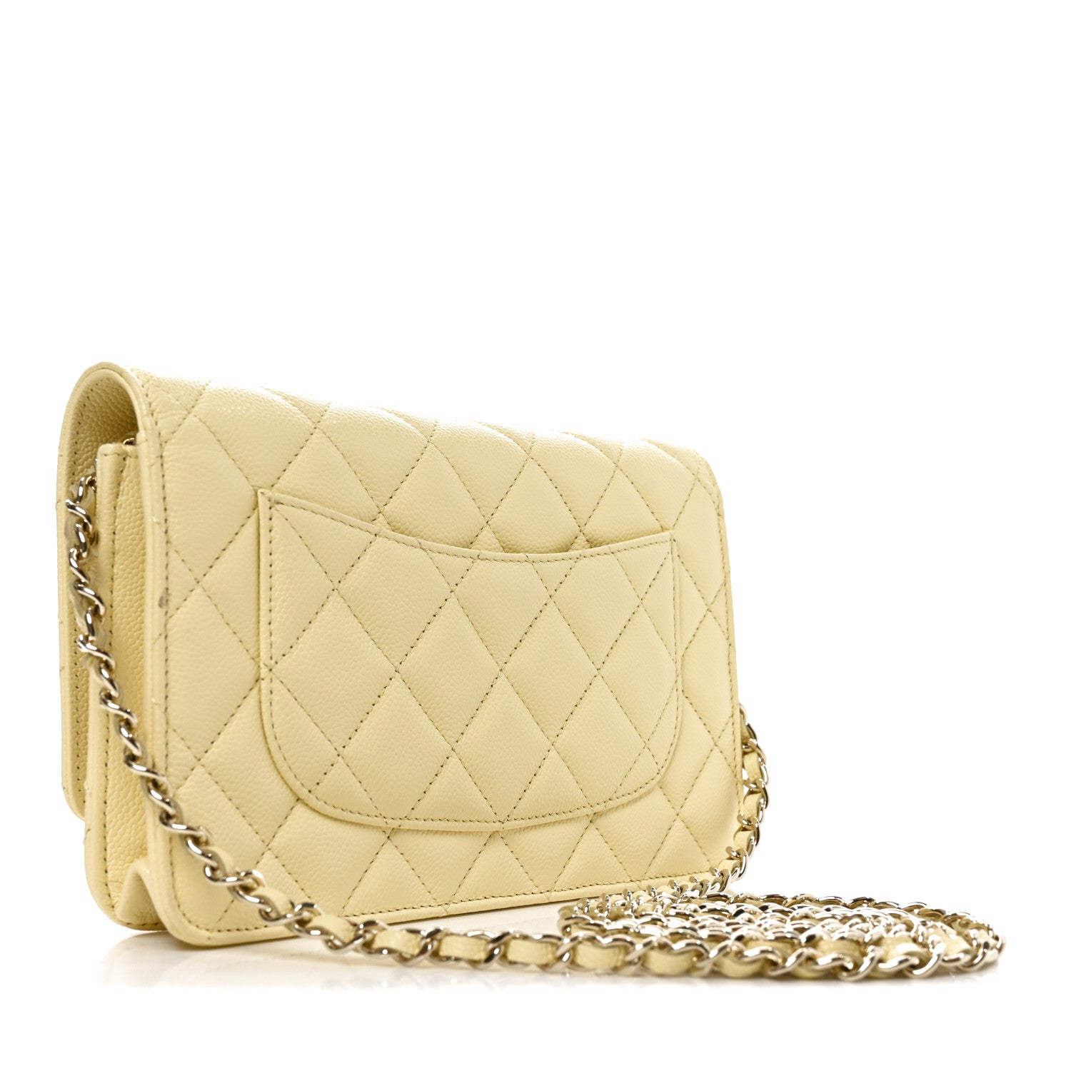 Chanel Caviar Quilted CC Turnlock Wallet On Chain WOC Light Yellow 4 of 23