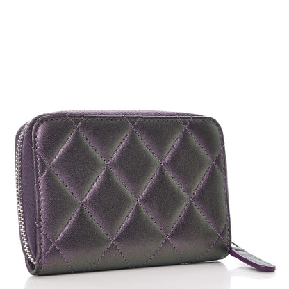 Chanel Metallic Lambskin Quilted Zip Around Coin Purse Wallet Dark Purple 3 of 7
