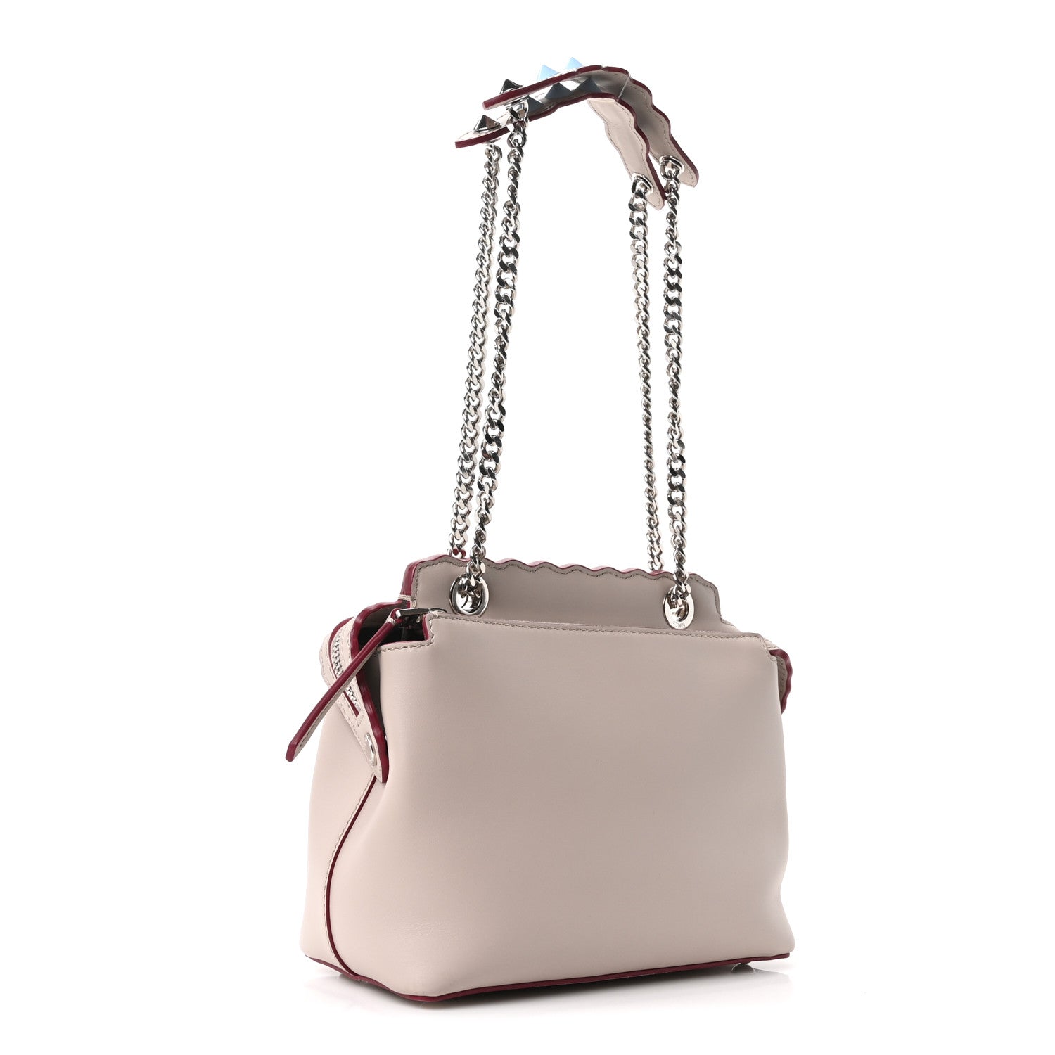 Fendi Vitello Baltico Nappa Flowerland Studded Small Dotcom Click Chain Satchel Grey Powder Multicolor 3 of 10