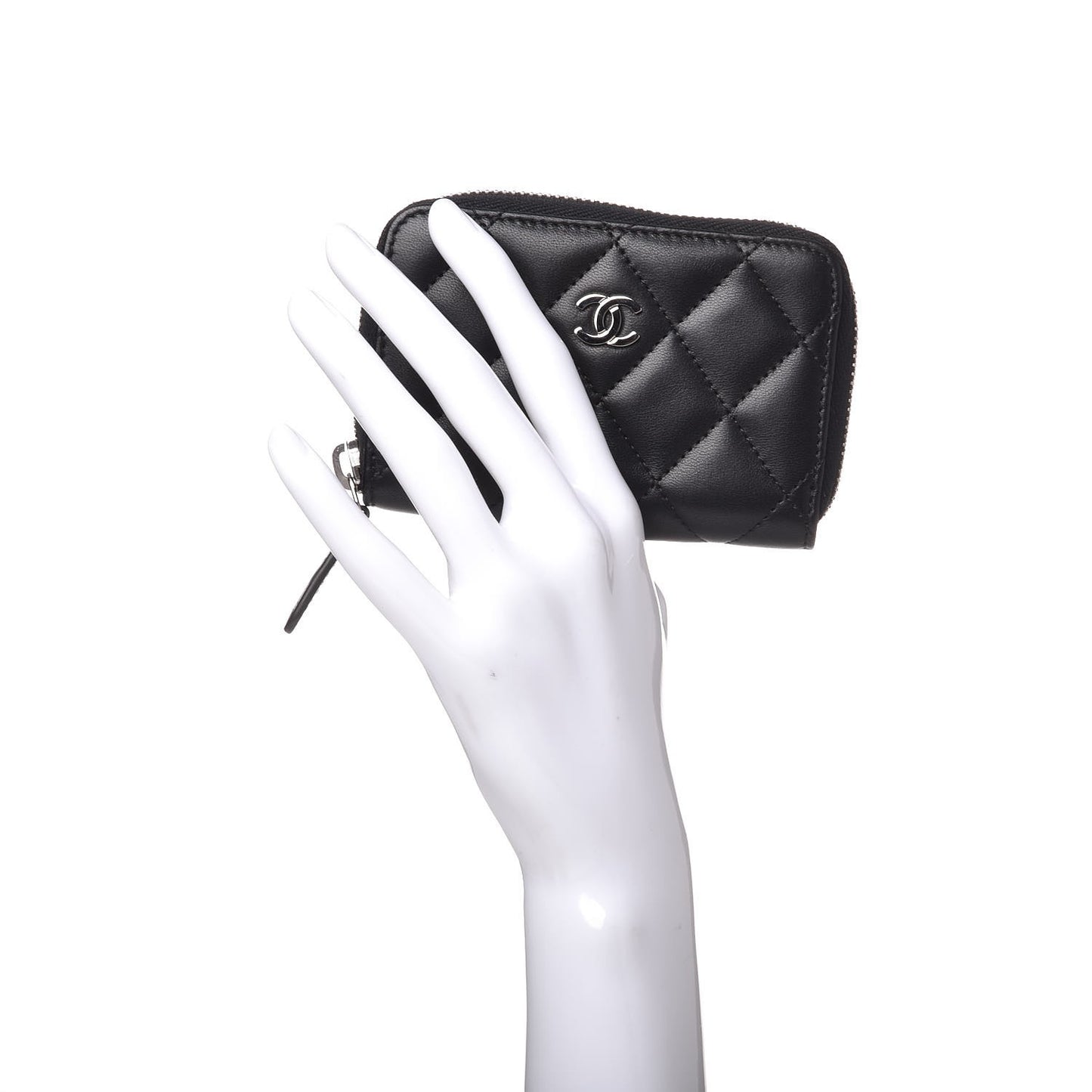 Lambskin Quilted Zip Around Coin Purse Wallet Black