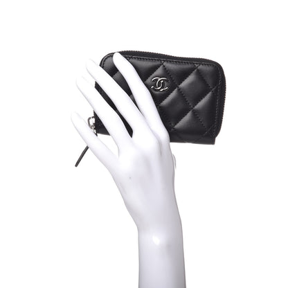 Chanel Lambskin Quilted Zip Around Coin Purse Wallet Black 2 of 8
