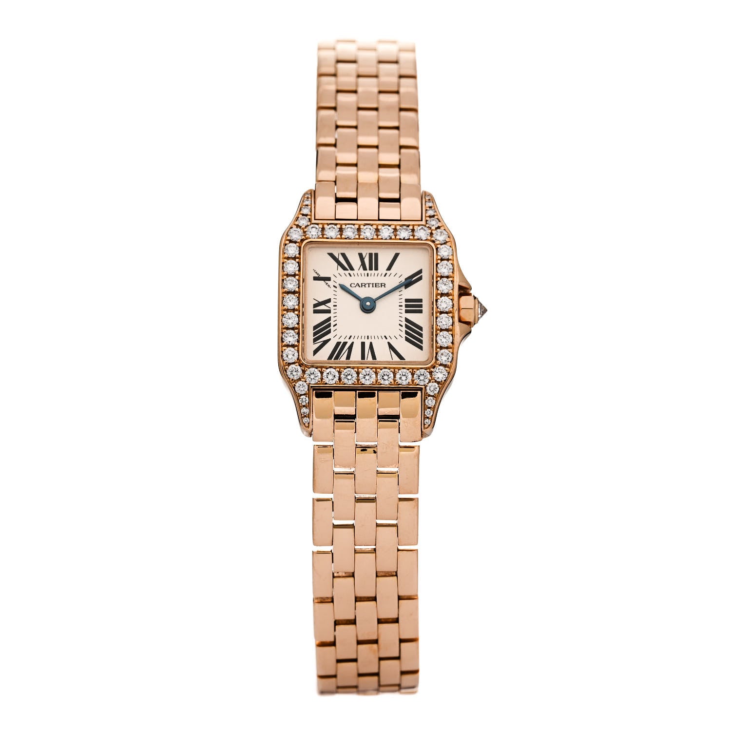 Cartier 18K Pink Gold Diamond Bezel 20mm Santos Demoiselle Quartz Watch 1 of 4