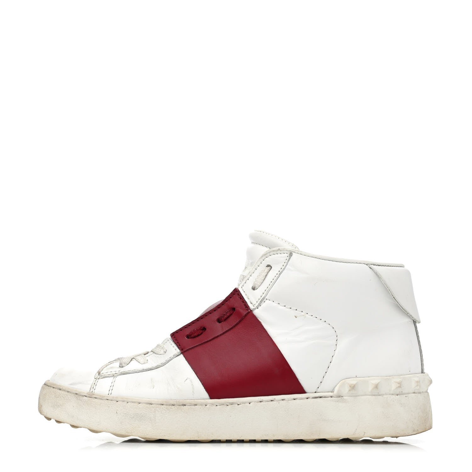 Valentino Garavani Calfskin Womens Rockstud Open High Top Sneakers 37 White Red 1 of 4