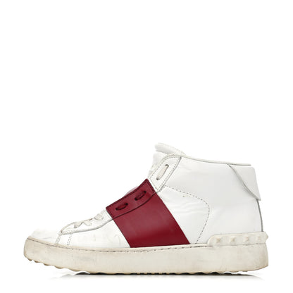 Valentino Garavani Calfskin Womens Rockstud Open High Top Sneakers 37 White Red 1 of 4