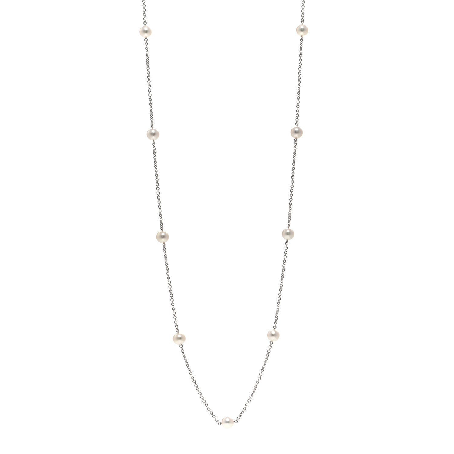 Mikimoto 18K White Gold Akoya Pearl 6mm Station Necklace 32" 1 of 4