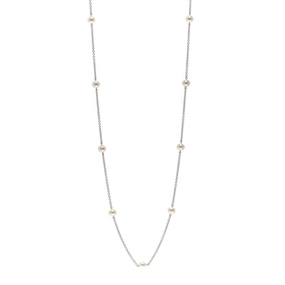 Mikimoto 18K White Gold Akoya Pearl 6mm Station Necklace 32" 1 of 4