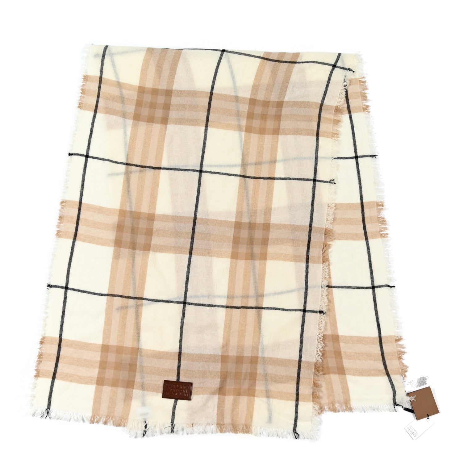 Burberry Cashmere Giant Check Midweight Fringe Scarf Frosted White 2 of 5