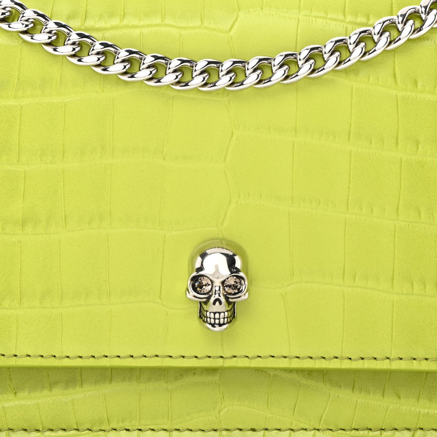 Calfskin Crocodile Embossed Skull Mini Crossbody Bag Lichen