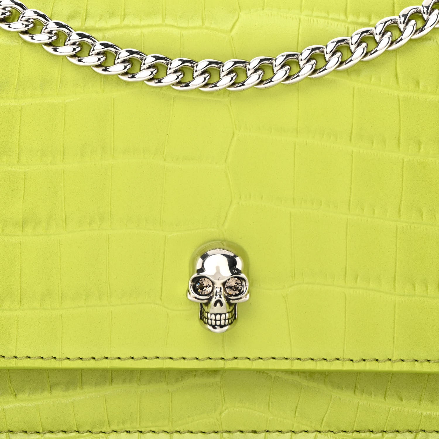 Alexander McQueen Calfskin Crocodile Embossed Skull Mini Crossbody Bag Lichen 8 of 11