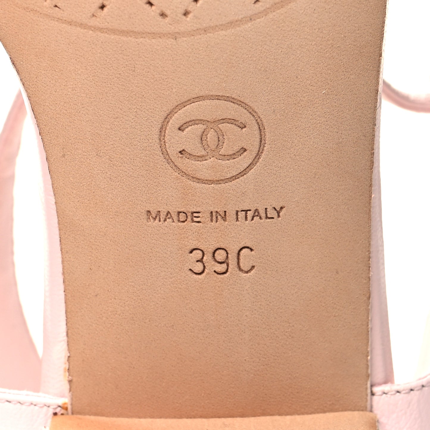 Lambskin Chain CC Logo Thong Sandals 39 Light Pink