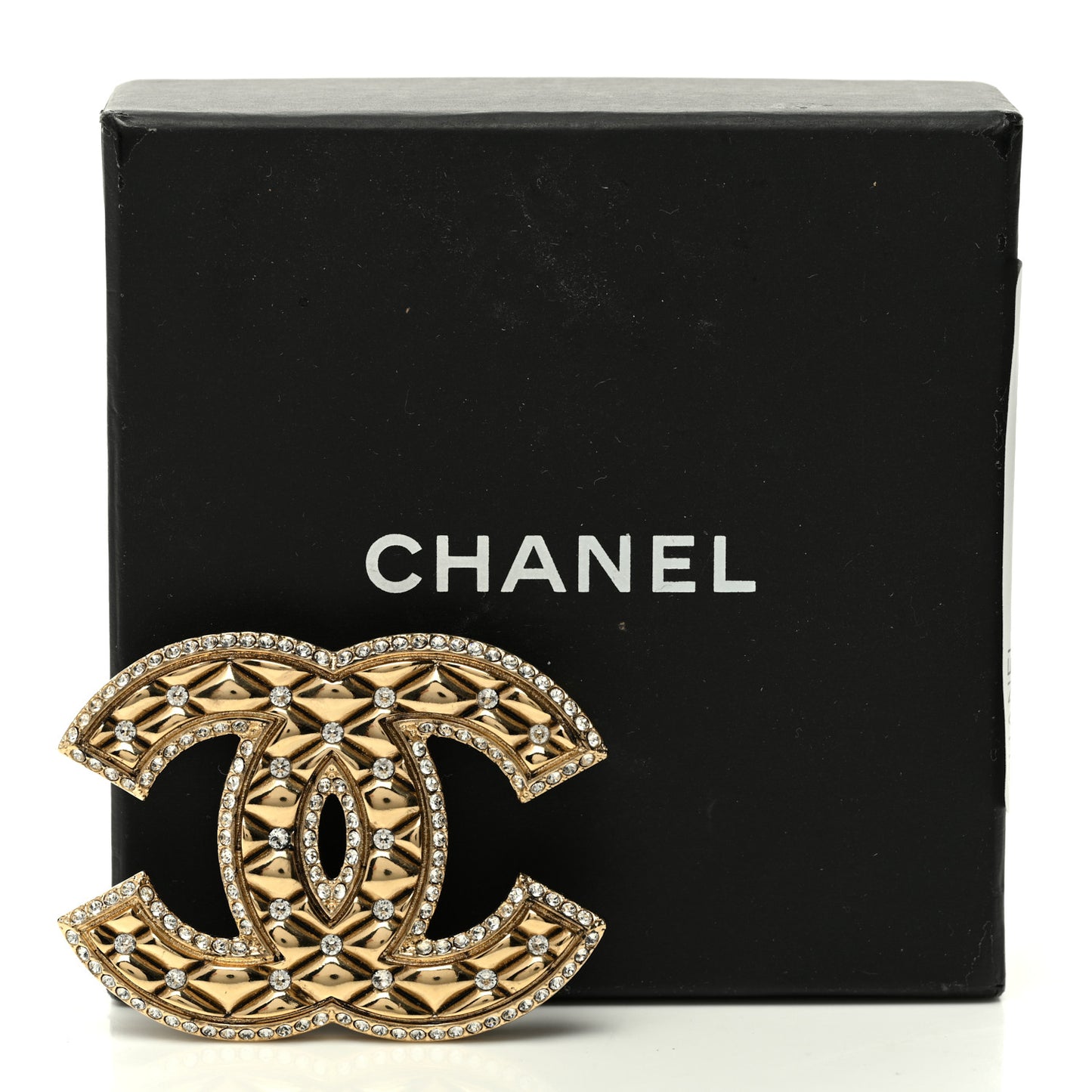 Crystal Quilted CC Brooch Gold